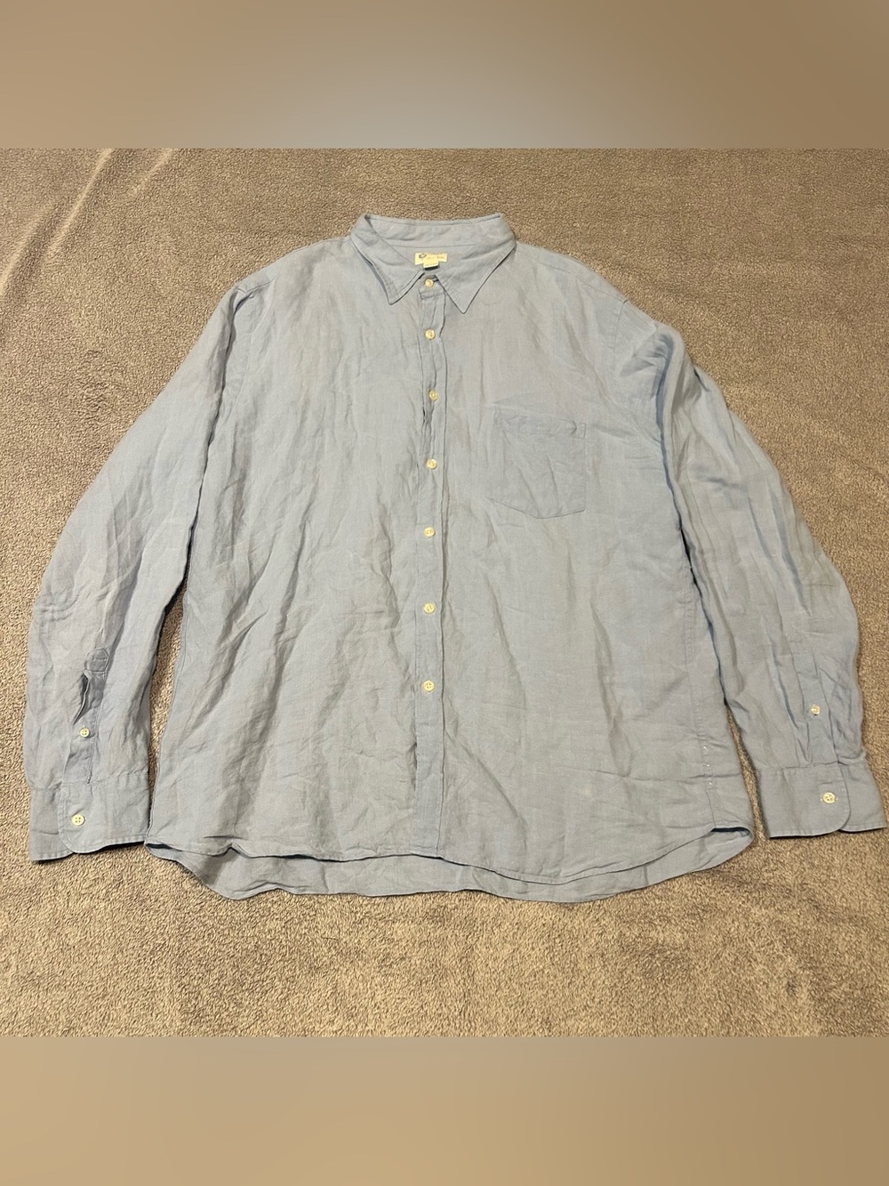 J Crew 100% Linen Shirt Mens XXL Blue Button Up Long Sleeve Slim Fit Beach Surf